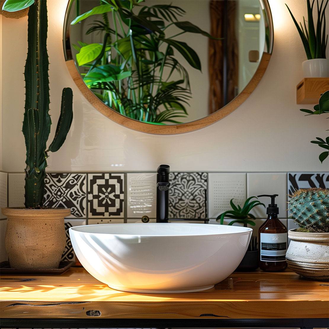 Minimalist bathroom with walk in shower